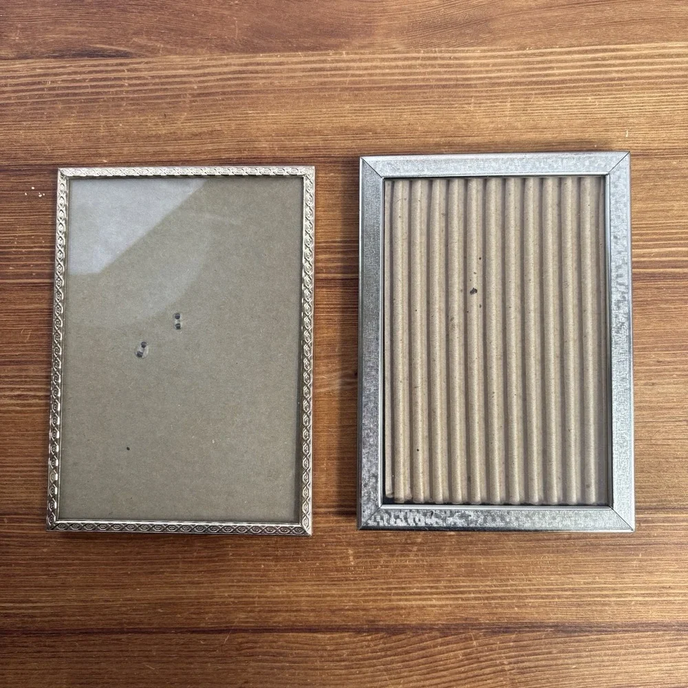 Lot of 2 Vintage Silver Tone Metal Picture Frames Ornate Easel Back 5x7